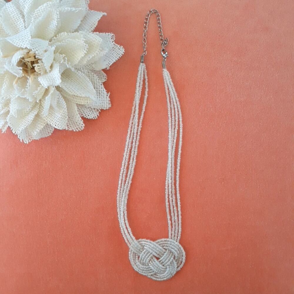 Iridescent Beaded Knot Necklace